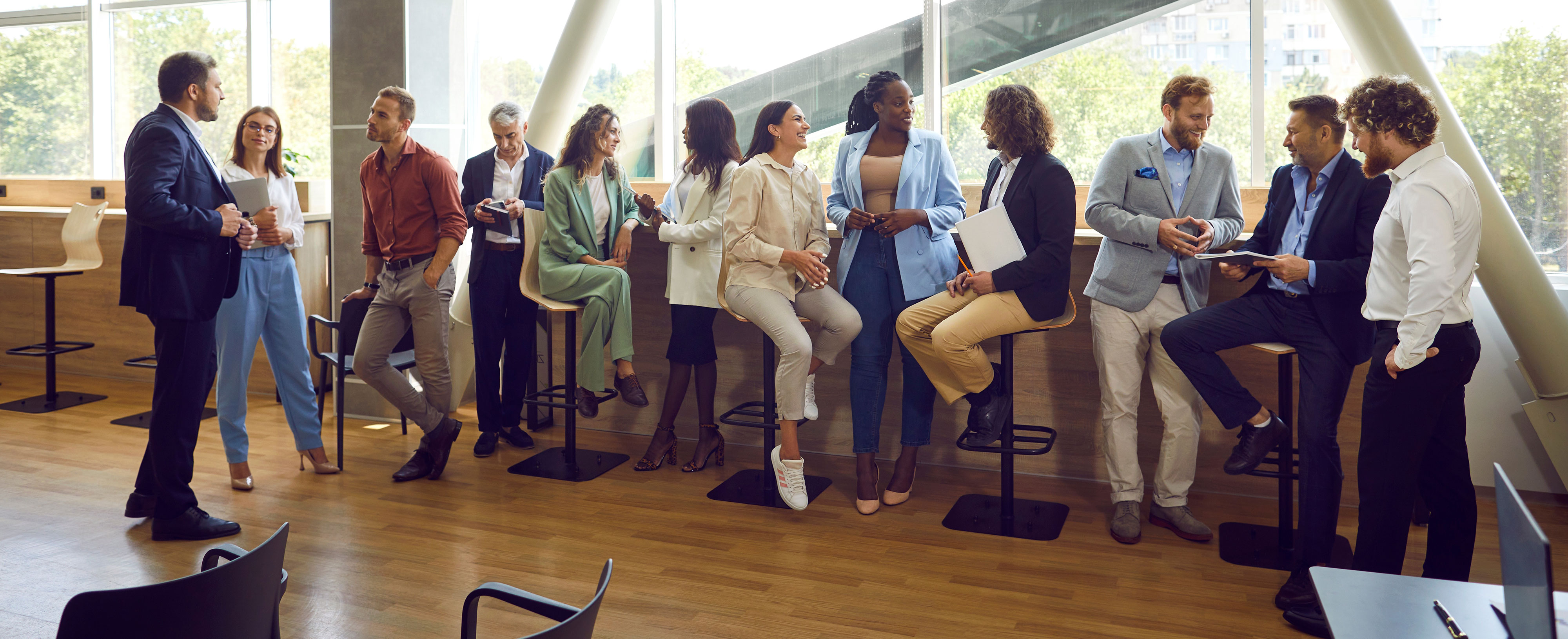 Team collaborating at a round table