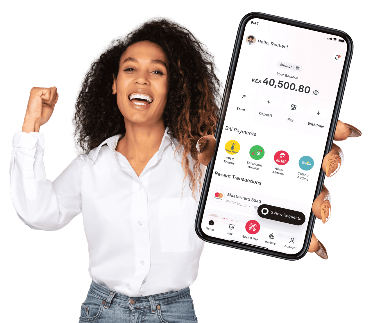 Woman using Tova Edge Fintech app on phone